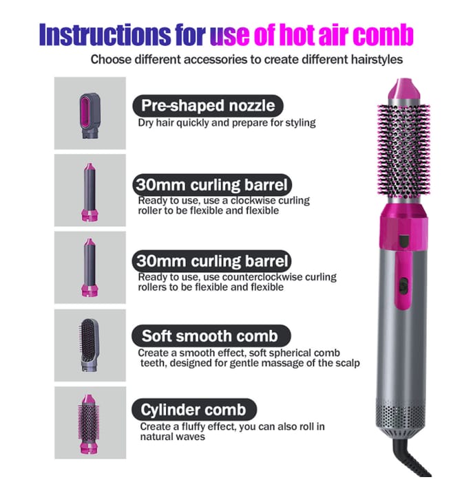 5 in 1 Hot Air Brush Styler | فرشاة الهواء الساخن 5 في 1 لتجفيف وتصفيف الشعر